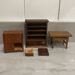 Dollhouse Vintage Miniature Wood Assorted Furniture Table Drawers Cabinet